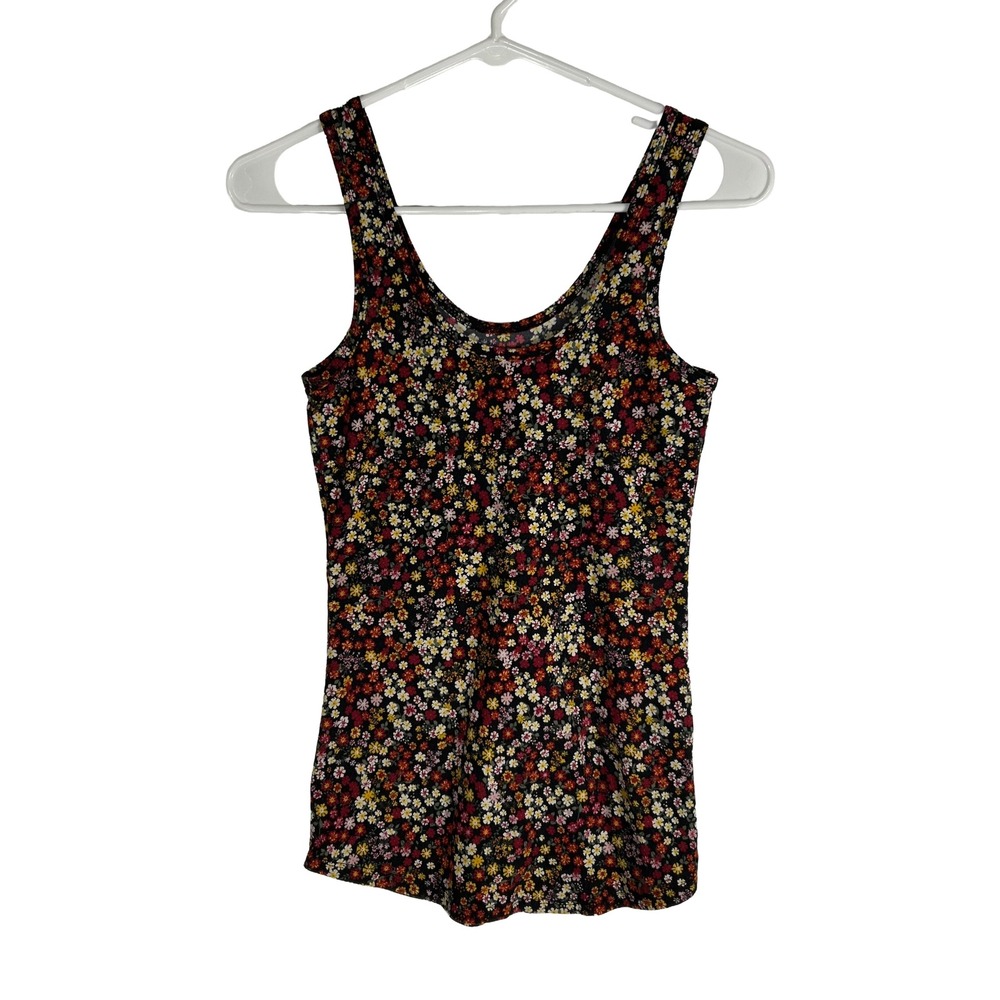 No Boundaries Womens XS Floral Scoop Neck Tank Top Black Red Yellow 91Q‎